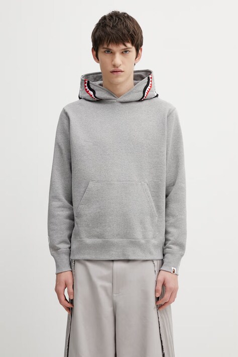 A Bathing Ape bluza bawełniana Shark męska kolor szary z kapturem z aplikacją 001PPL801301M