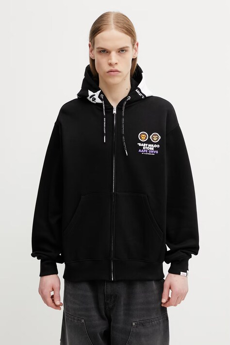 AAPE bluza rozpinana z kapturem z bawełną męska czarna AAPSWM9796XXP
