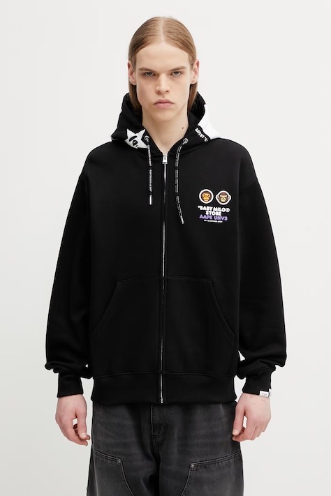 AAPE bluza rozpinana z kapturem z bawełną męska czarna AAPSWM9796XXP