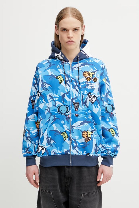 AAPE bluza rozpinana z kapturem z bawełną męska niebieska AAPSWM9796XAP