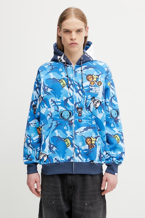 AAPE bluza rozpinana z kapturem z bawełną męska niebieska AAPSWM9796XAP