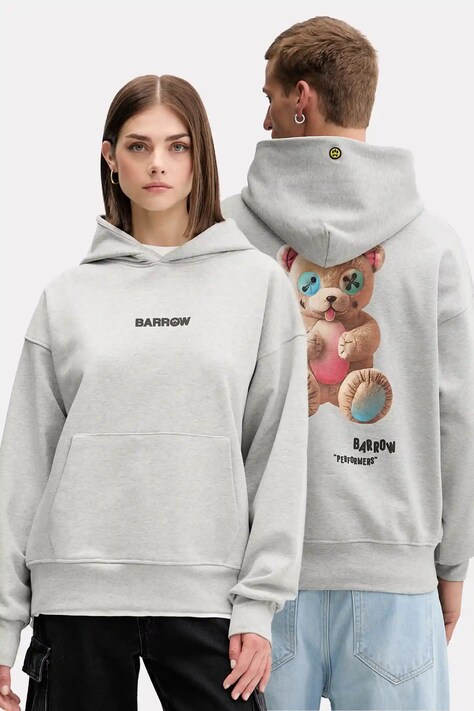 Bavlnená mikina Barrow šedá farba, s kapucňou, vzorovaná, F5BWUAHS047