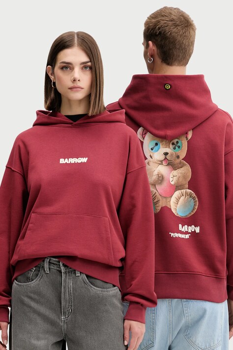 Pamučna dukserica Barrow boja: bordo, s kapuljačom, s uzorkom, F5BWUAHS047