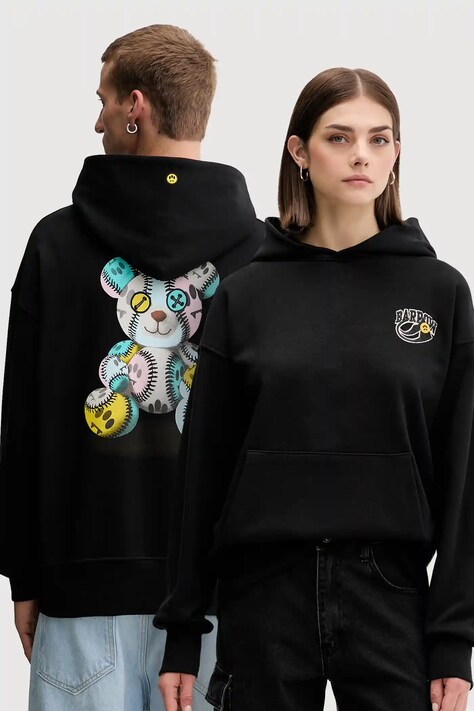 Βαμβακερή μπλούζα Barrow χρώμα: μαύρο, με κουκούλα, F5BWUAHS051