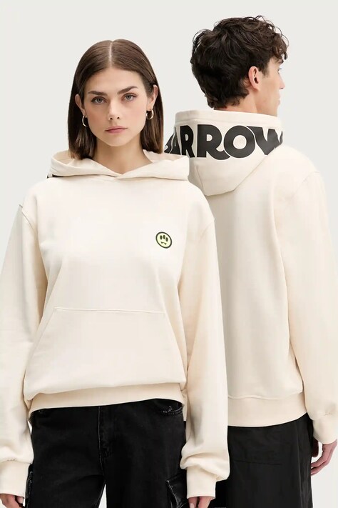 Barrow hanorac de bumbac culoarea bej, cu glugă, cu imprimeu, F5BWUAHS058