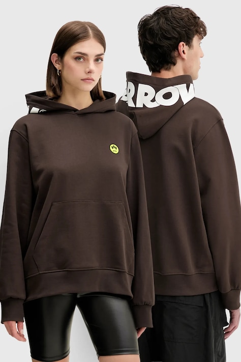 Βαμβακερή μπλούζα Barrow χρώμα: καφέ, με κουκούλα, F5BWUAHS058
