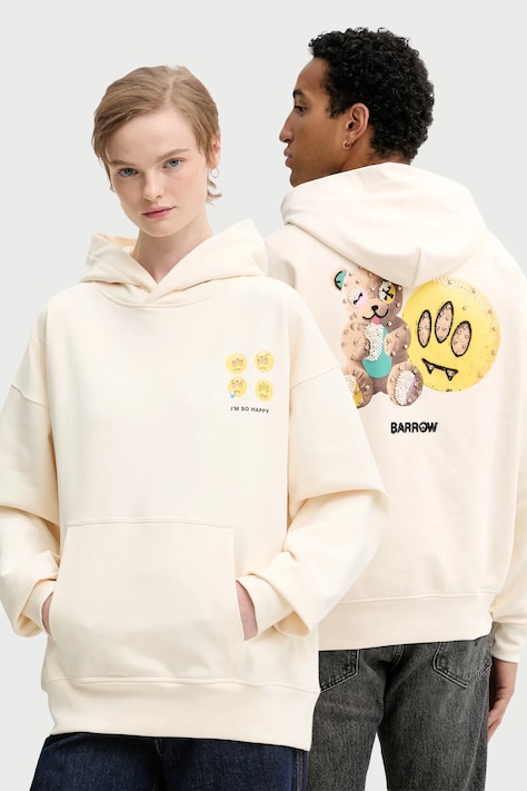 Barrow hanorac de bumbac culoarea bej, cu glugă, cu imprimeu, F5BWUAHS084