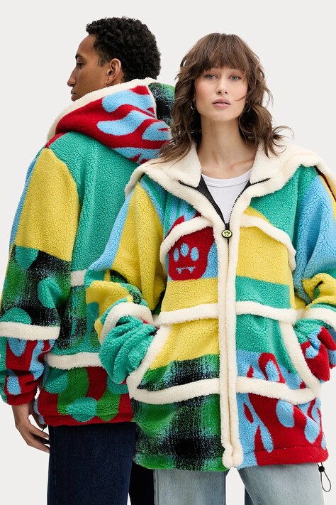 Barrow hanorac fleece culoarea bej, cu glugă, cu imprimeu, F5BWUAJK119