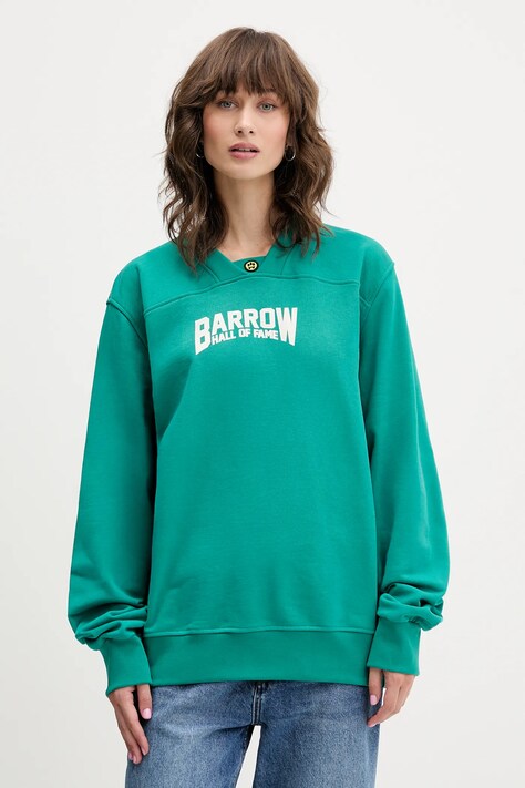 Barrow bluza bawełniana kolor zielony z kapturem z nadrukiem F5BWUASW042