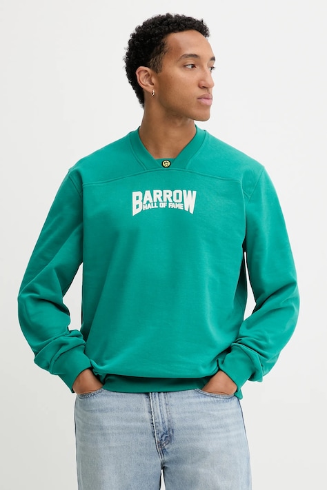 Barrow bluza bawełniana kolor zielony z kapturem z nadrukiem F5BWUASW042