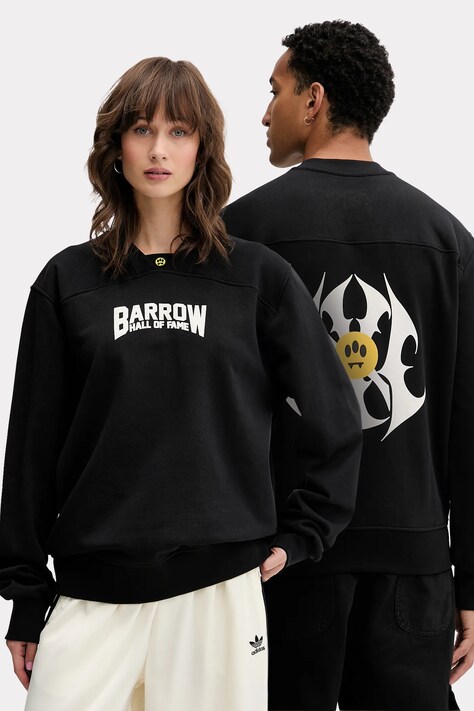 Barrow bluza bawełniana kolor czarny z kapturem z nadrukiem F5BWUASW042