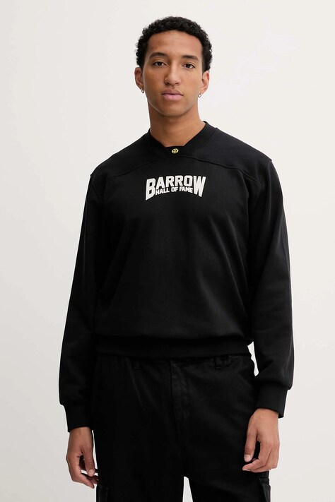 Pamučna dukserica Barrow boja: crna, s kapuljačom, s tiskom, F5BWUASW042