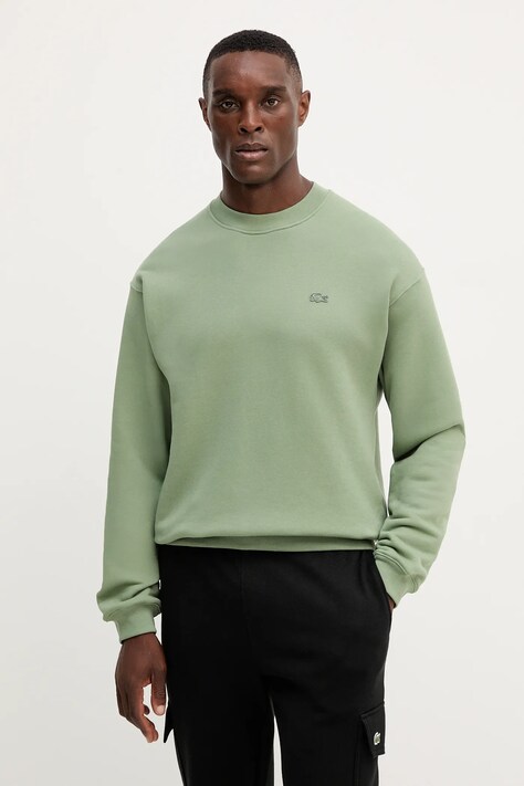 Lacoste bluza bawełniana kolor zielony gładka SH7745