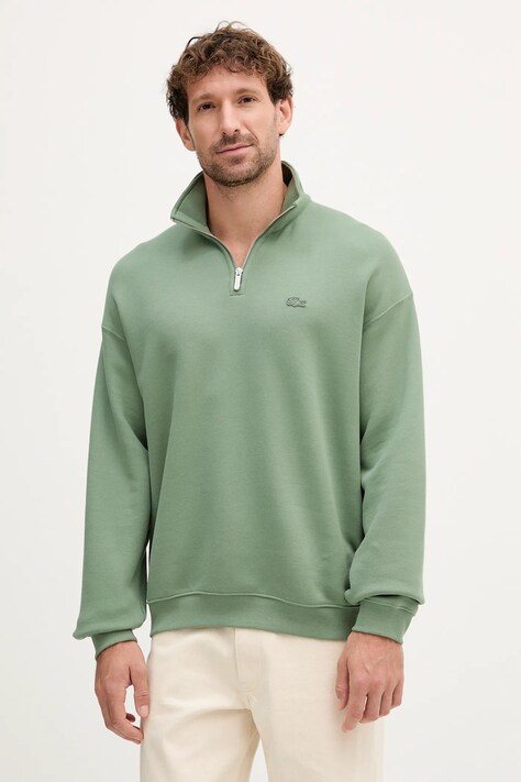 Хлопковая кофта Lacoste цвет зелёный однотонная SH7759