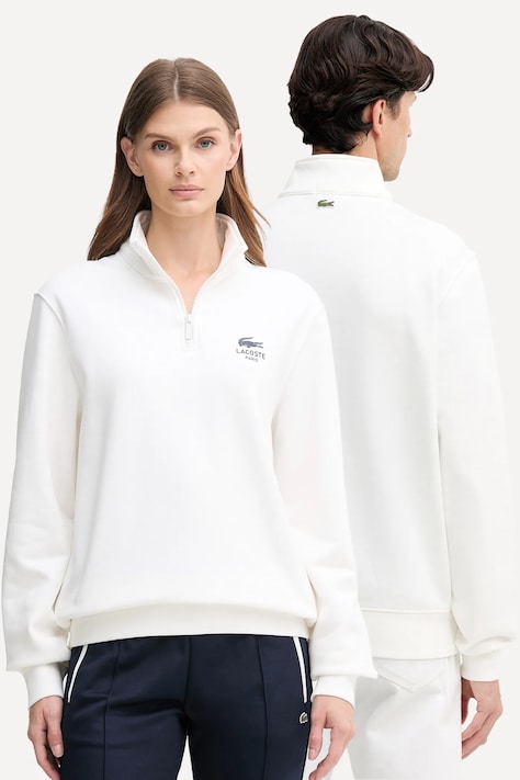 Lacoste hanorac de bumbac culoarea bej, cu imprimeu, SH2735