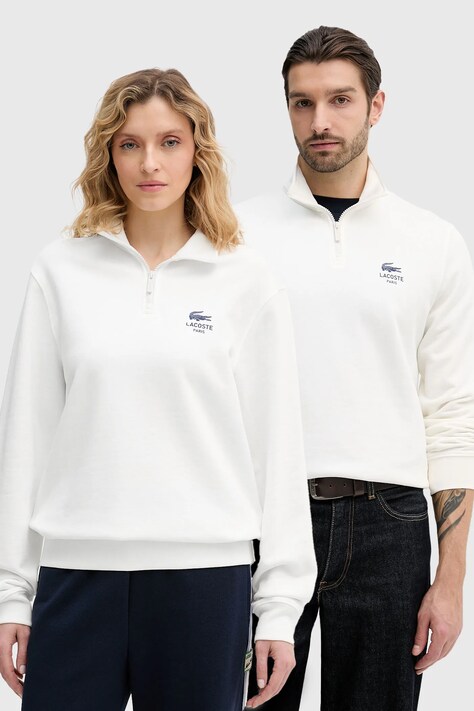 Lacoste bluza bawełniana kolor beżowy gładka SH2735