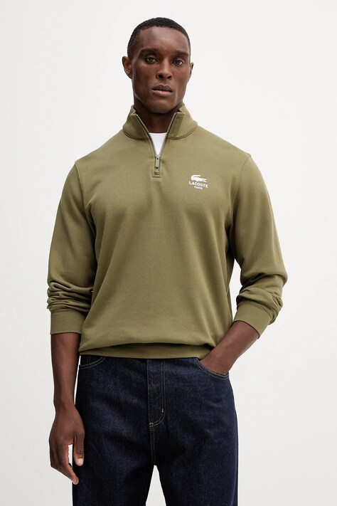 Lacoste hanorac de bumbac culoarea verde, cu imprimeu, SH2735