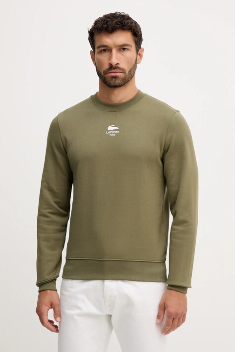 Памучен суичър Lacoste в зелено с принт SH2736
