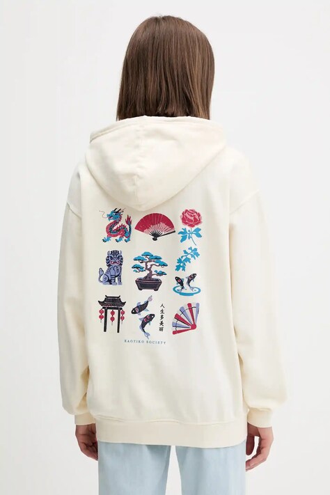 Kaotiko pamut melegítőfelső bézs, nyomott mintás, kapucnis, AR079-01-G002