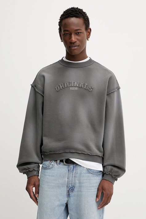 Guess Originals hanorac de bumbac culoarea gri, cu imprimeu, M5BQ39 KCPR1