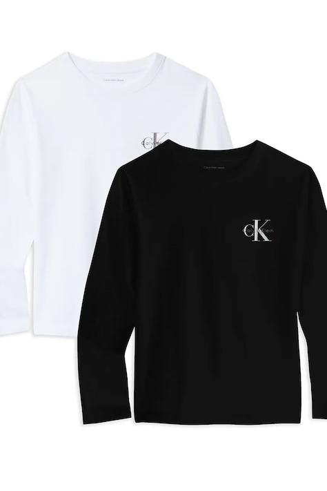 Памучна блуза с дълги ръкави Calvin Klein Jeans (2 броя) в черно с изчистен дизайн IB0IB02255