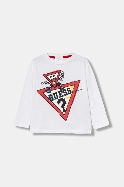 Guess longsleeve bawełniany niemowlęcy kolor biały z nadrukiem I5YI00 K8HM4