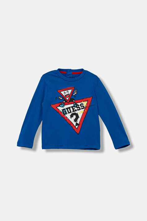 Guess longsleeve bawełniany niemowlęcy kolor niebieski z nadrukiem I5YI00 K8HM4