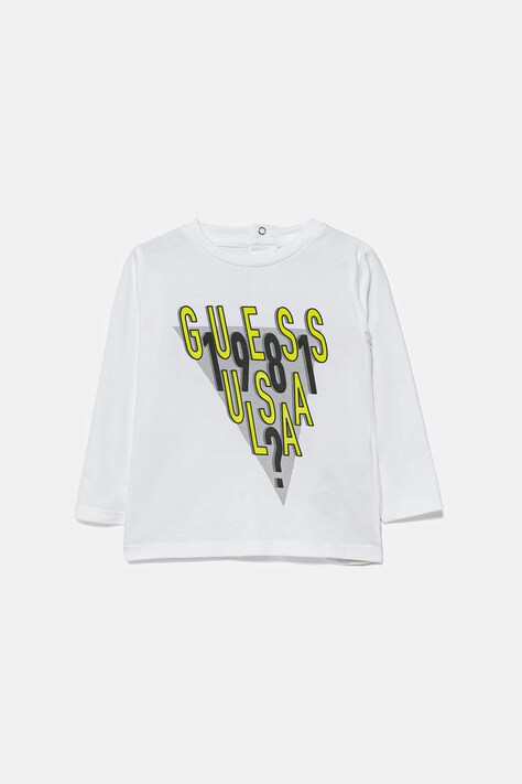 Guess longsleeve din bumbac pentru bebeluși culoarea alb, cu imprimeu, I5YI01 K8HM4
