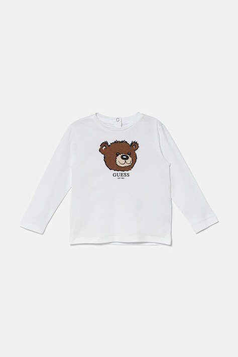 Guess longsleeve bawełniany niemowlęcy kolor biały z nadrukiem I5YI02 K8HM4