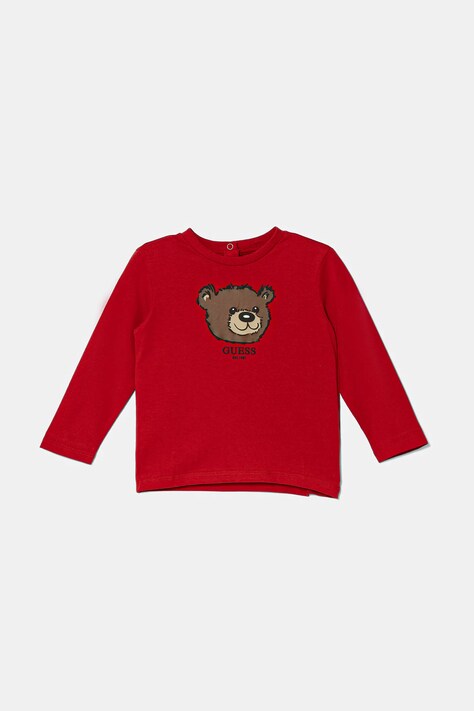 Guess longsleeve bawełniany niemowlęcy kolor czerwony z nadrukiem I5YI02 K8HM4