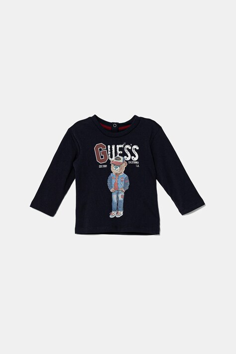 Guess longsleeve bawełniany niemowlęcy kolor granatowy z nadrukiem I5YI04 K8HM4