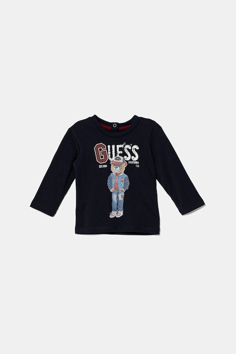 Guess longsleeve bawełniany niemowlęcy kolor granatowy z nadrukiem I5YI04 K8HM4