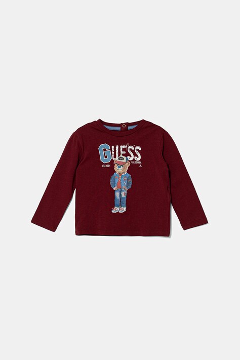 Guess longsleeve din bumbac pentru bebeluși culoarea bordo, cu imprimeu, I5YI04 K8HM4