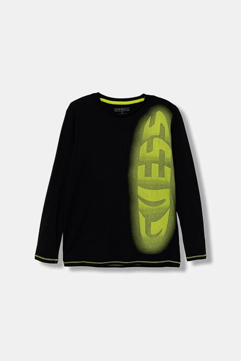 Guess longsleeve bawełniany dziecięcy kolor czarny z nadrukiem L5YI02 K8HM4