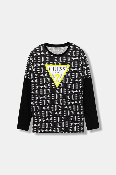 Guess longsleeve bawełniany dziecięcy kolor czarny wzorzysty L5YI04 K8HM4