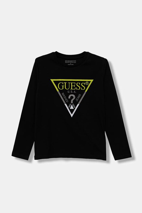 Guess longsleeve bawełniany dziecięcy kolor czarny z nadrukiem L5YI06 K8HM4