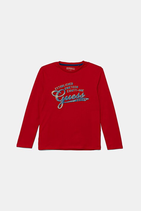 Guess longsleeve bawełniany dziecięcy kolor czerwony z nadrukiem L5YI14 K8HM4