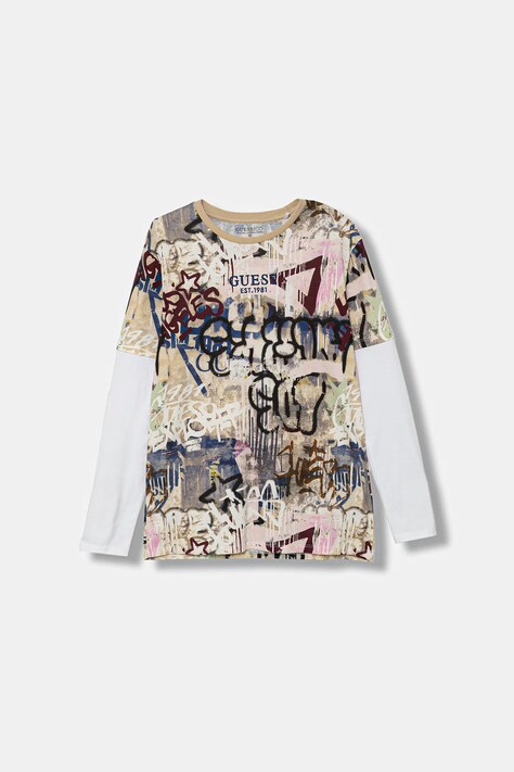 Guess longsleeve bawełniany dziecięcy kolor niebieski wzorzysty L5YI18 K8HM4