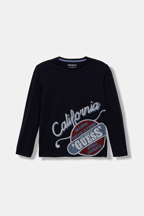 Guess longsleeve bawełniany dziecięcy kolor granatowy z nadrukiem L5YI26 K8HM4
