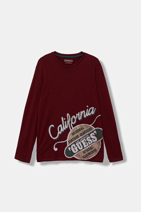 Guess longsleeve bawełniany dziecięcy kolor bordowy z nadrukiem L5YI26 K8HM4