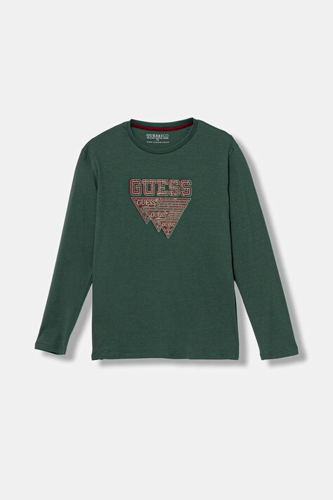 Guess longsleeve bawełniany dziecięcy kolor zielony z nadrukiem L5YI27 K8HM4