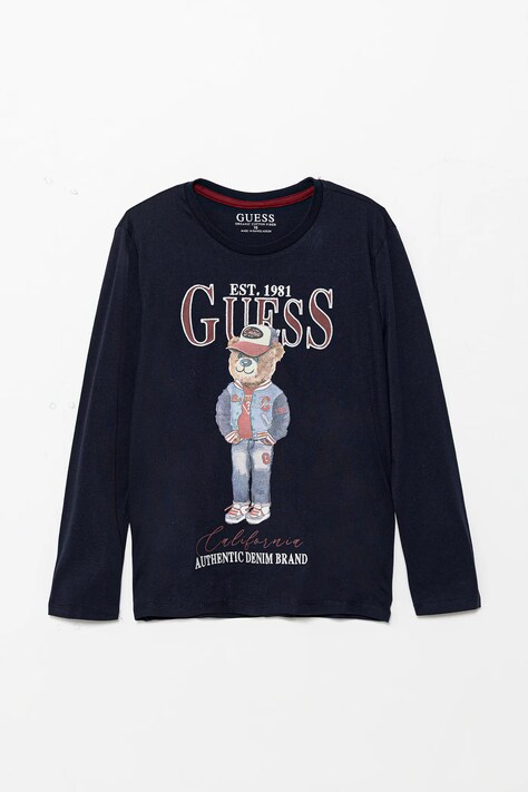 Guess longsleeve din bumbac pentru copii culoarea bleumarin, cu imprimeu, L5YI30 K8HM4