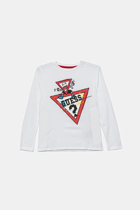Guess longsleeve bawełniany dziecięcy kolor biały z nadrukiem N5YI01 K8HM4