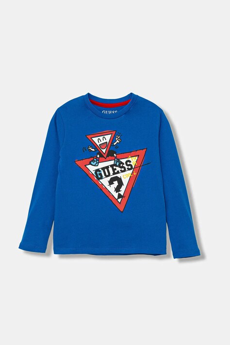 Guess longsleeve bawełniany dziecięcy kolor niebieski z nadrukiem N5YI01 K8HM4