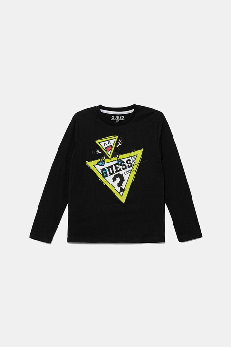 Guess longsleeve bawełniany dziecięcy kolor czarny z nadrukiem N5YI01 K8HM4