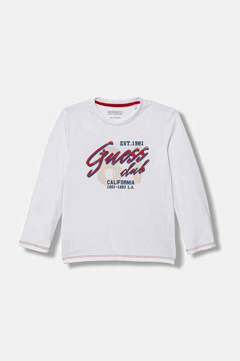 Дитячий бавовняний лонгслів Guess колір білий з принтом N5YI15 K8HM4