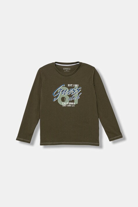Guess longsleeve bawełniany dziecięcy kolor zielony z nadrukiem N5YI15 K8HM4