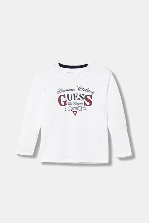 Guess longsleeve bawełniany dziecięcy kolor biały z nadrukiem N5YI21 K8HM4