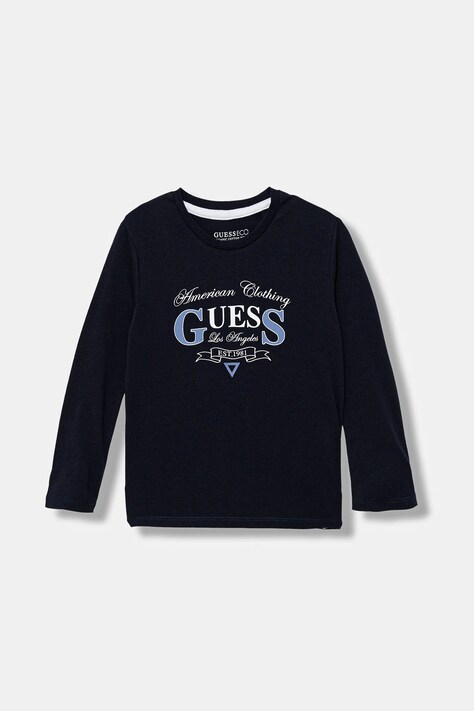 Guess longsleeve bawełniany dziecięcy kolor granatowy z nadrukiem N5YI21 K8HM4