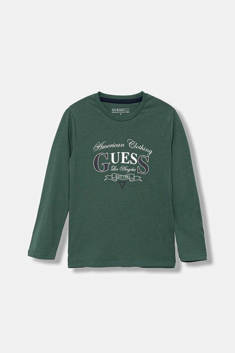 Guess longsleeve bawełniany dziecięcy kolor zielony z nadrukiem N5YI21 K8HM4
